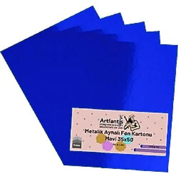 Mavi 35x50 Metalik Aynalı Fon Kartonu 5 Adet 1 Paket Artlantis Aynalı Metalik Fon Kartonu