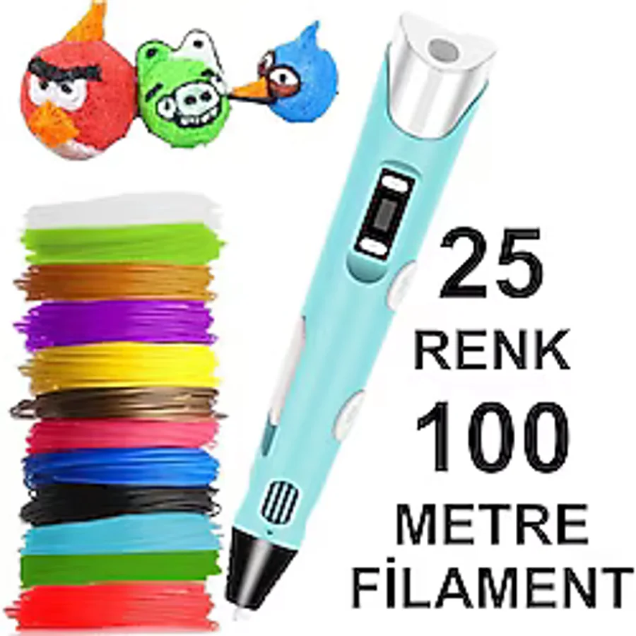 Mavi 3d Kalem Yazıcı+25 Renk 100 Metre 25x4metre Pla Filament
