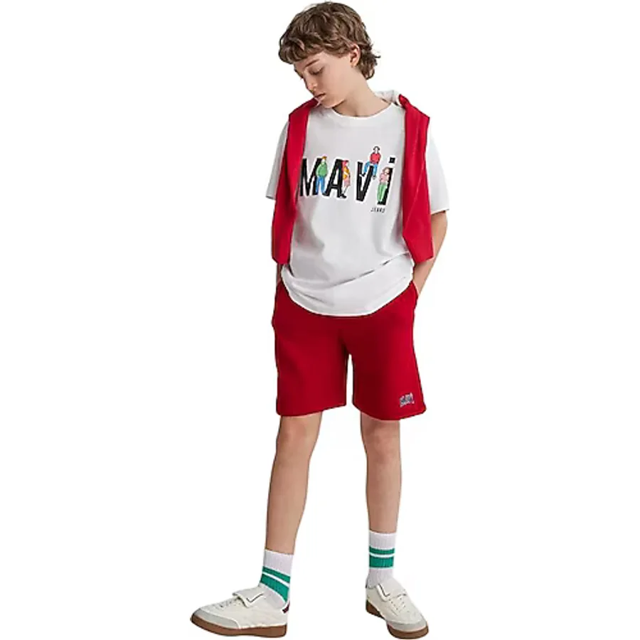 Mavi Logo Baskılı 6410003-70464 Kırmızı Erkek Çocuk Şort