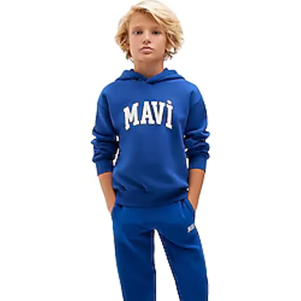 Mavi Logo Baskılı 6610110-70896 Kapüşonlu Saks Mavi Çocuk Sweatshirt