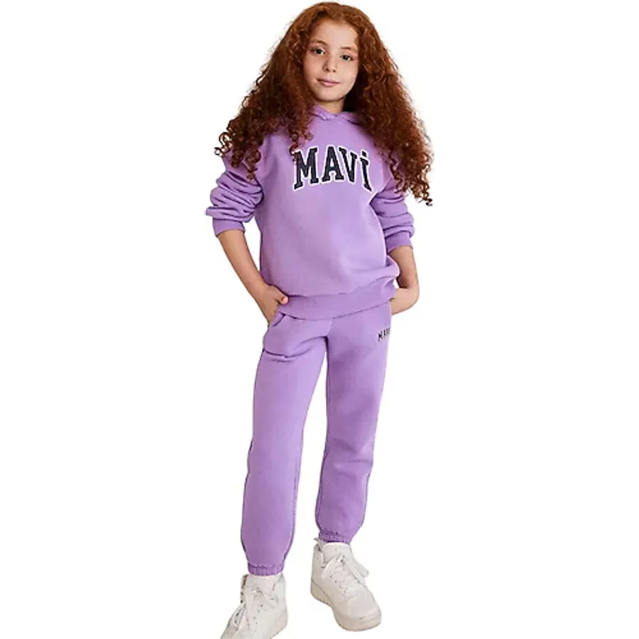 Mavi Logo Baskılı 7610035-70586 Kapüşonlu Mor Çocuk Sweatsirt
