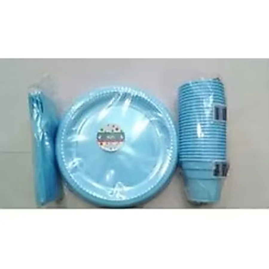 Mavi Renk 25 Li Plastik Bardak+Catal+Tabak
