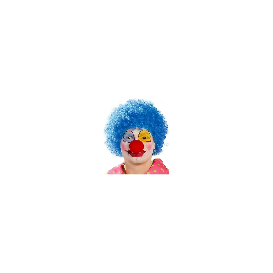 Mavi Renk Kıvırcık Afro Bonus Peruk Takma Saç ve Kırmızı Burun Seti