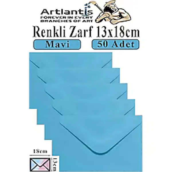 Mavi Zarf 13X18 Cm 50 Adet Mavi Mektup Zarfı Davetiye Zarfı Kartpostal Çekiliş Hediye Zarfı