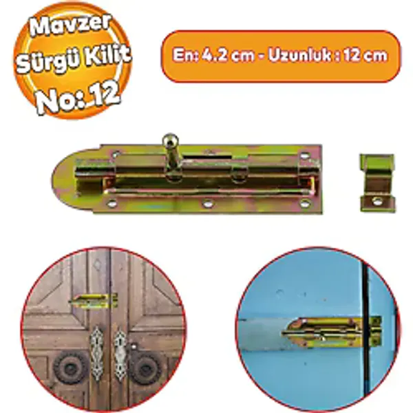 Mavzer Sürgü No:12 Kilit 42X120 Mm Ahşap Pvc Demir Kapı Pencere Sürgüsü Emniyet Kilidi Sürgülü