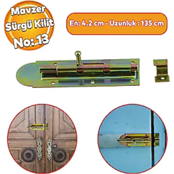 Mavzer Sürgü No:14 Kilit Kadmiyum 42X135 Mm Sürgülü Kapı Pencere Emniyet Kilidi Sürgüsü