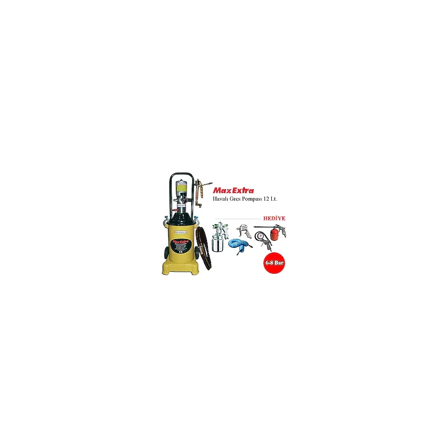 Max-Extra Havalı Gres Pompası 12 Litre 8 Bar + Havalı Alet Seti