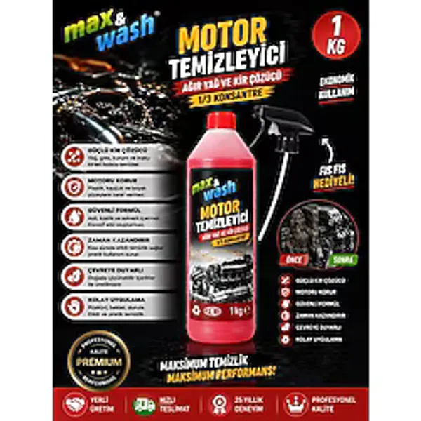 Max&wash 1 kg Motor Temizleyici 1/3 Konsantre Ağır Yağ ve Kir Çözücü Profesyonel Oto Kuaför Ürünü