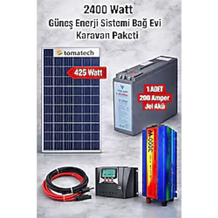 maxcam 2400 WATT TV, Buzdolabı, Aydınlatma İçin Güneş Enerji Sistemi Bağ Evi Ve Karavan Solar Sistem