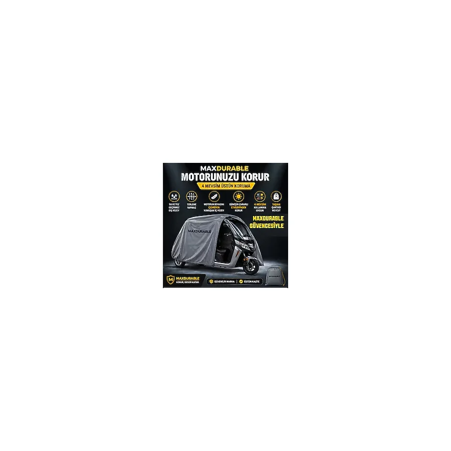 MaxDurable Motolux FX55 2 Tekerlekli Kabinli Motosiklet Brandası Su Geçirmez 4 Mevsim Boya Dostu Motor Brandası + Taşıma Çantalı 3kkbpo