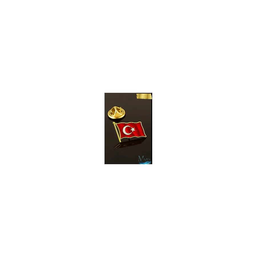 MAZEN Türk Bayrağı Yaka Rozeti Metal Kaliteli Kararmaz Sarı Renk Rozet