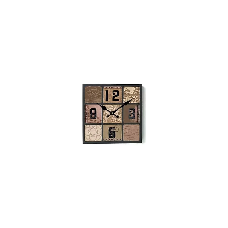 MB Kare Desen Temalı Duvar Saati - 30x30x3,5 Cm - Dekoratif Obje & Hediyelik