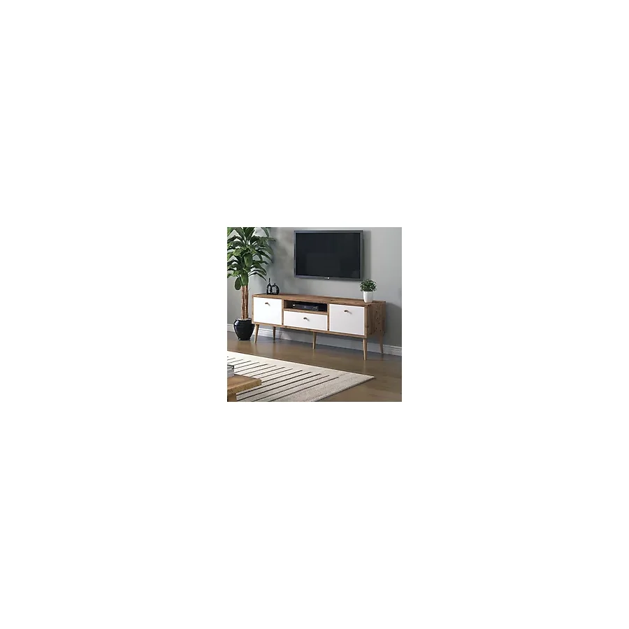 Mbes Mobilya Beyza Ahşap Ayaklı 140 Cm Atlantik Beyaz Tv Sehbası