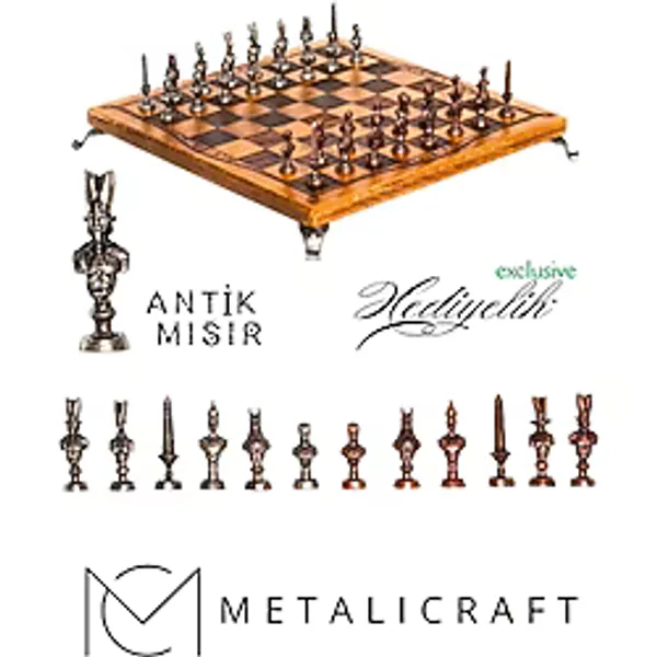 Mc40 Antik Mısır Figürlü Metal Satranç Takımı - Lüks Hediyelik Satranç Takımı