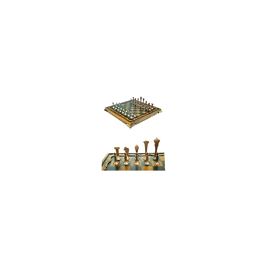 Mc44 Büyük Boy Metal Satranç Takımı Gerçek Ceviz Tahta El Yapımı Antik Taşlar 35x35cm