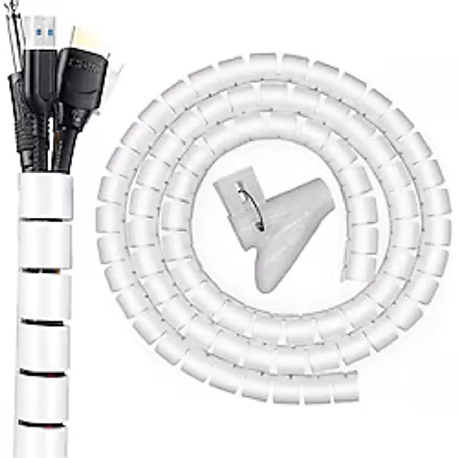 Mcreative 1 mt x 22 mm Spiral Boru Kablo Kanalı Kablo Fiş Düzenleyici Toplayıcı Kordon Kablo Tutucu Beyaz (1 Adet)