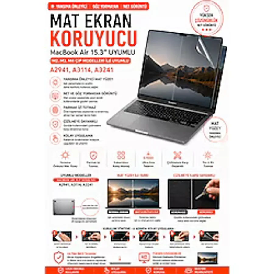 Mcstorey Macbook Air 15.3inç M2-m3-m4 Mat Ekran Koruyucu Parlamaz (15.3" AİR) A2941 A3114 A3241 Ile Uyumlu