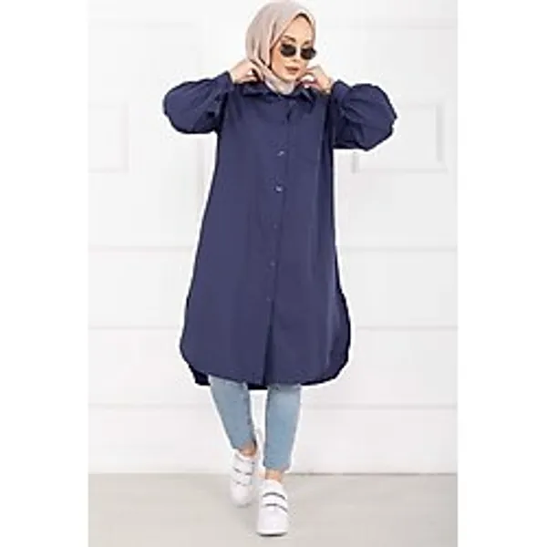 Md Oval Kesim Tesettür Gömlek Tunik Lacivert - 42 - 44