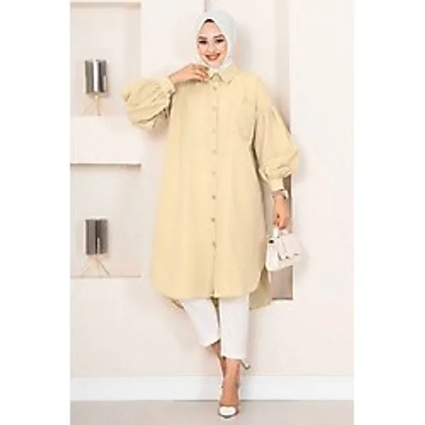 Md Oval Kesim Tesettür Gömlek Tunik Sarı - 38 - 40