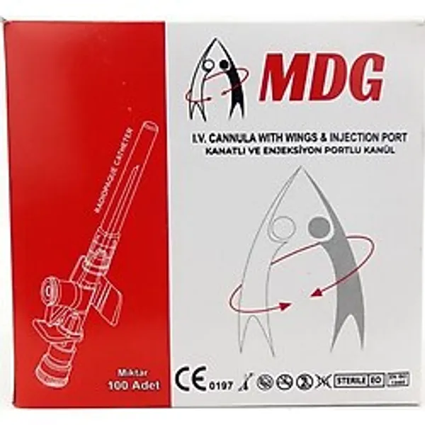 Mdg Branül - Intraket - I.V Kanül 24G Sarı Portlu 100'lü Kutu