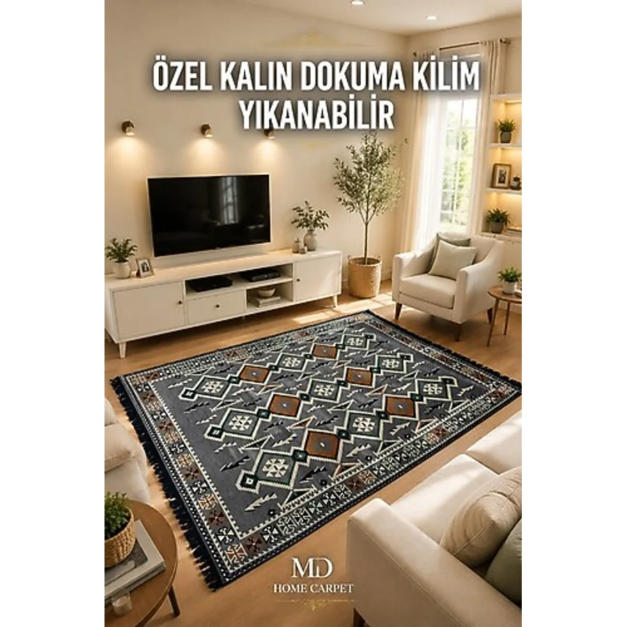 mdhomecarpet Türkiye Şark Köşesi Halısı - Otantik Kilim Desenli, Doğal Dokulu, Dayanıklı Salon ve Balkon Halısı