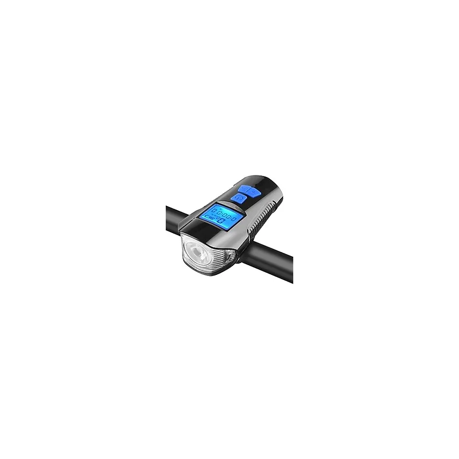 MDS Bisiklet Ön Işık Ve Korna Usb Şarjlı Lcd Hız Göstergesi, Su Geçirmez Led Fener Sensörlü