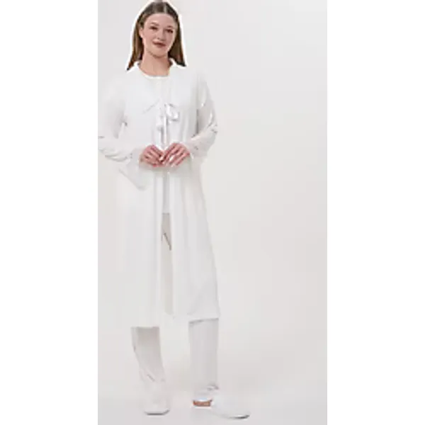 Mecit 1541 Uzun Sabahlıklı Ekru Lohusa Pijama Takımı