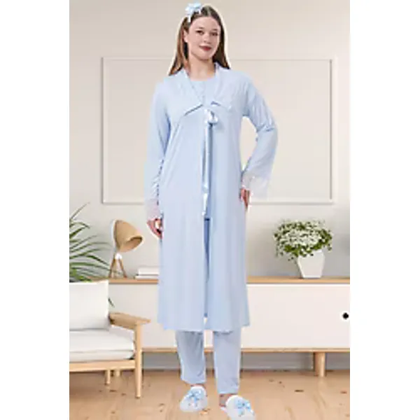 Mecit 1541 Uzun Sabahlıklı Mavi Lohusa Pijama Takımı