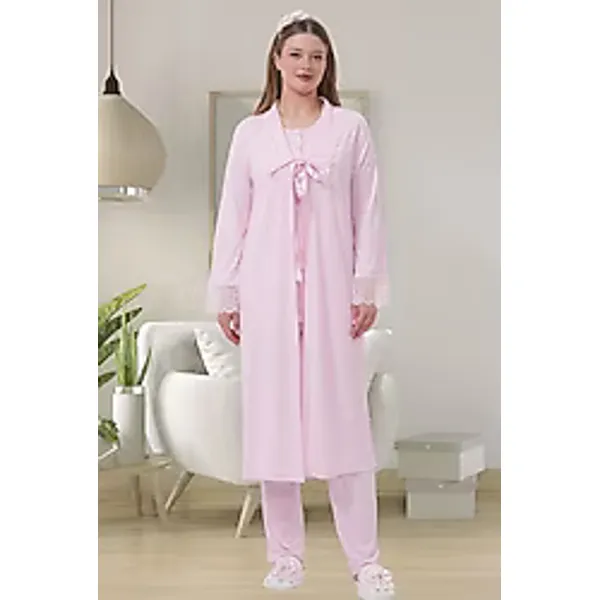 Mecit 1541 Uzun Sabahlıklı Pembe Lohusa Pijama Takımı