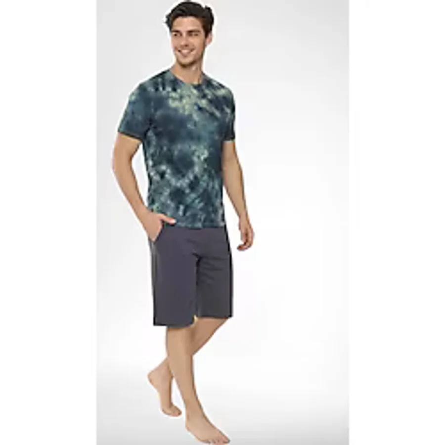 Mecit 4001 Lacivert Batik Desenli %100 Pamuk Şortlu Erkek Pijama Takımı