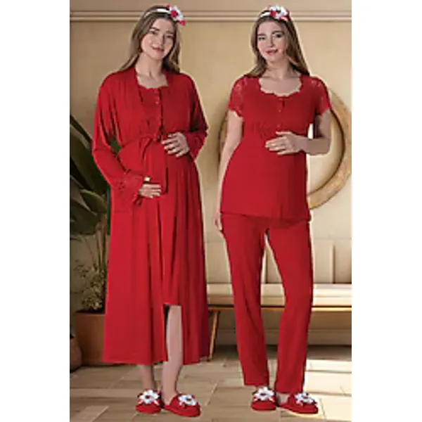 Mecit 6065 Uzun Sabahlıklı Lohusa Gecelik ve Pijama Seti