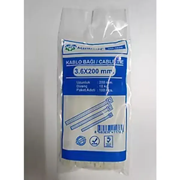 Medalyan Şeffaf Kablo Bağı Kelepçesi Klipsi - 3.6 X 200 Mm - 100 Adetlik Paket