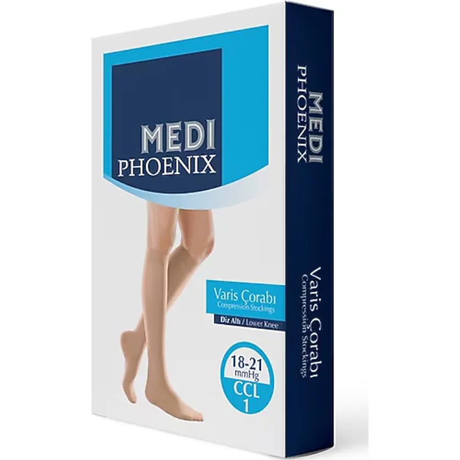 Medi Phoenix Varis Çorabı 18-21MMHG Dizaltı Ccl:1 Hafif Basınç Parmak Açık Bej