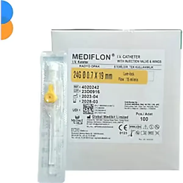 Mediflon Branül (İntraket) Sarı 24G 100 lü Kutu