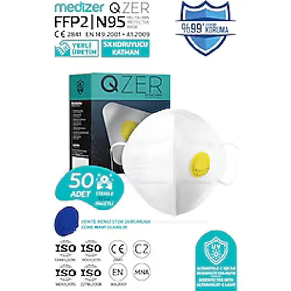 Medizer Qzer Beyaz 5 Katlı Ventilli Ffp2 Nr Toz Maskesi 50 Adet