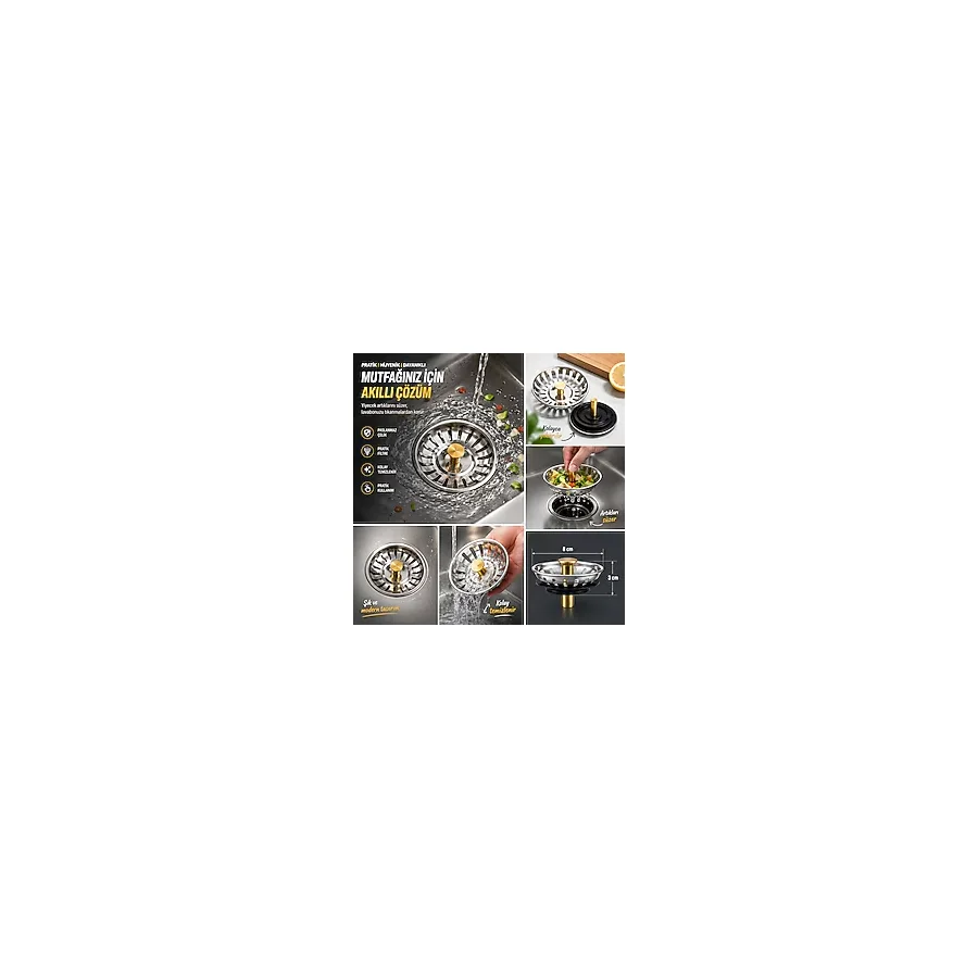 MEDUSHOP Paslanmaz Çelik Lavabo Gider Süzgeci 8 cm Mutfak Banyo Atık Önleyici Filtre Tıpası