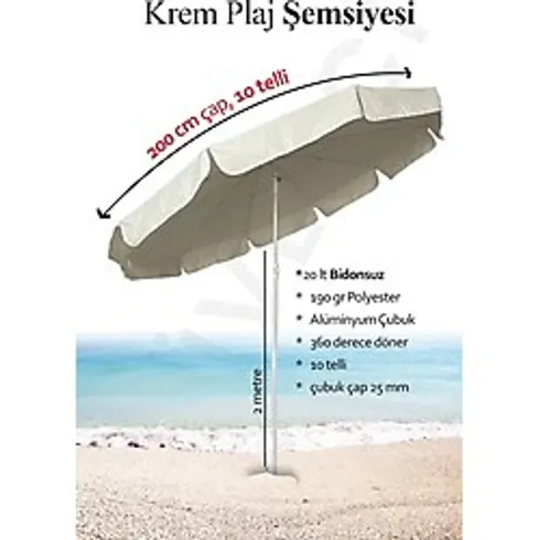 Mega Şemsiye 10 Telli Kalın Polyester Kumaşlı Balkon, Plaj Şemsiyesi (Bidon Hariç)