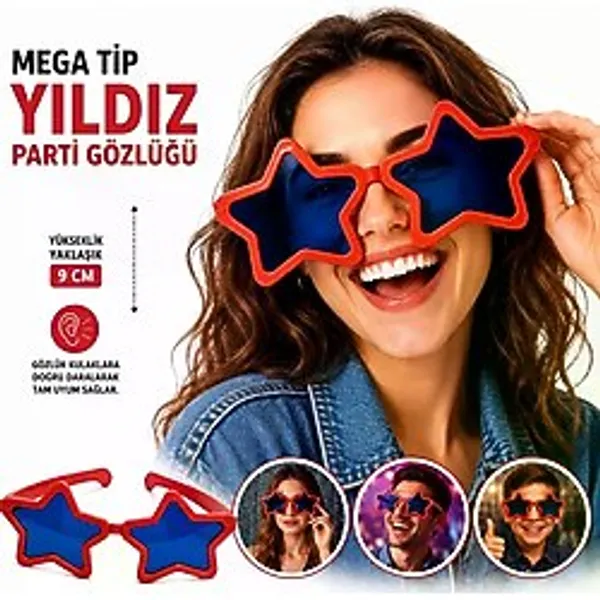 Mega Tip Yıldız Parti Gözlüğü Kırmızı Renk