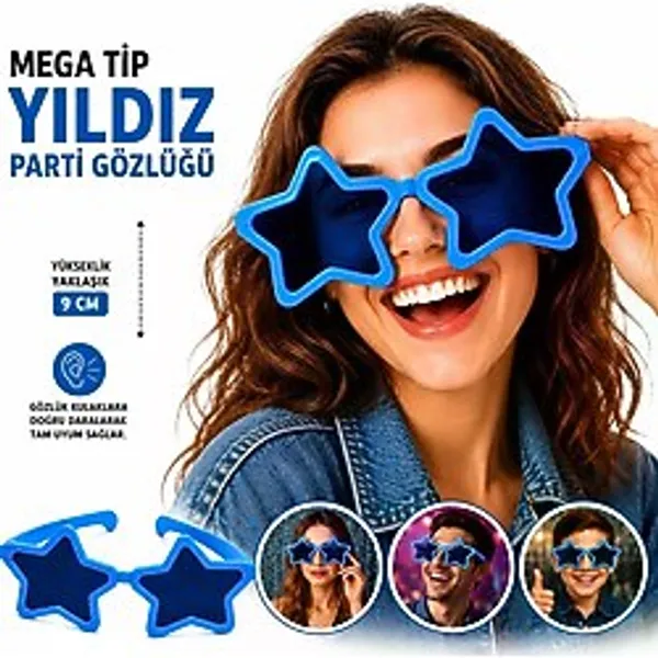 Mega Tip Yıldız Parti Gözlüğü Mavi Renk