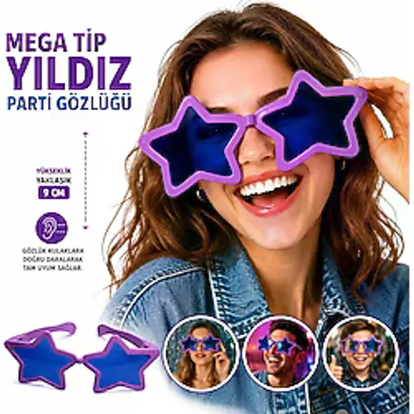 Mega Tip Yıldız Parti Gözlüğü Mor Renk