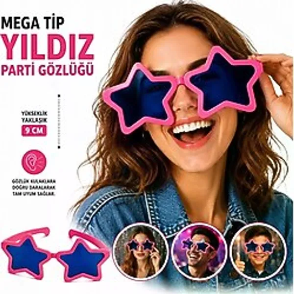 Mega Tip Yıldız Parti Gözlüğü Pembe Renk