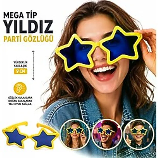 Mega Tip Yıldız Parti Gözlüğü Sarı Renk