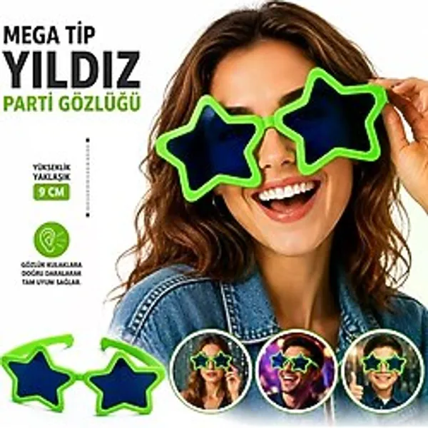 Mega Tip Yıldız Parti Gözlüğü Yeşil Renk