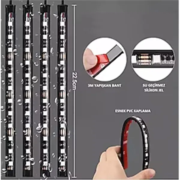 MEGAHAWK 4 Parçalı Uzaktan Kumandalı Ayak Altı Araç Içi 48 Led Çok Renkli Araba Led