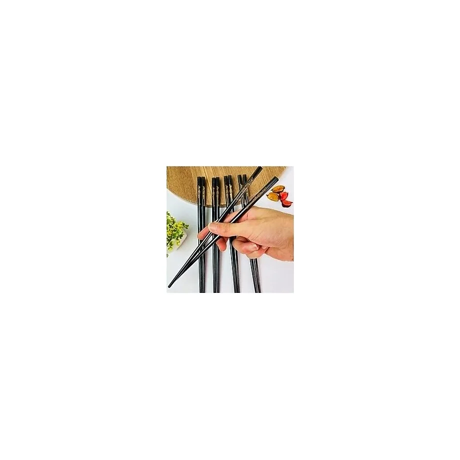 Megaw Özel Siyah Desenli 5 Çift Bambu Chopstick Çin Çubuğu