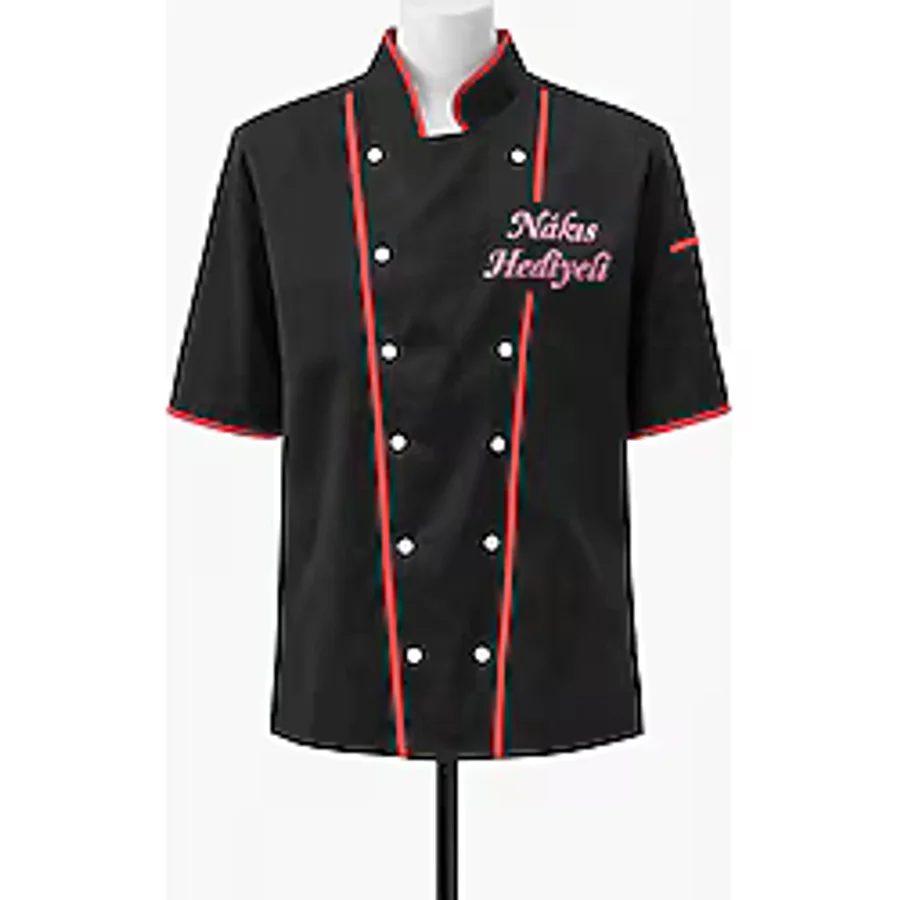 Mekaizen Kısa Kollu Chef Ceketi - Profesyonel Aşçı Üniforması, Aşçı Gömleği Aşçı Forması Nakış Hediyeli