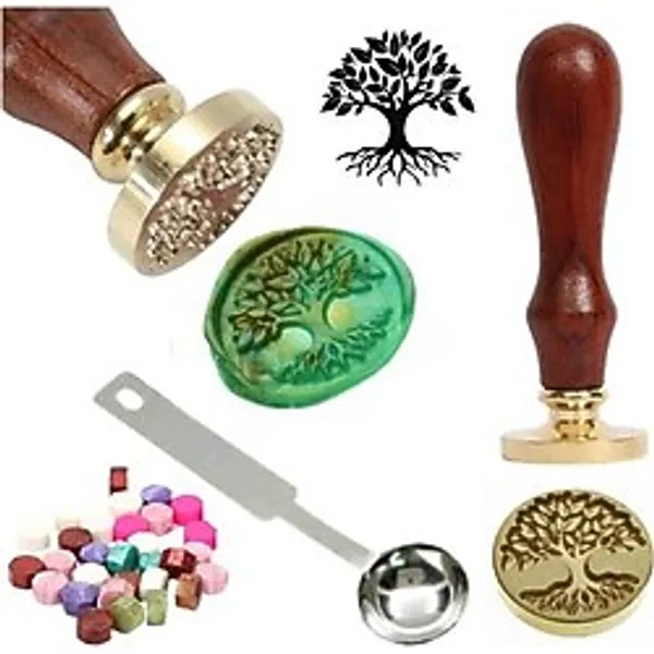 Mektup Damga Mühürü Hayat Ağacı + 30 Mühür Mumu + Eritme Kaşığı
