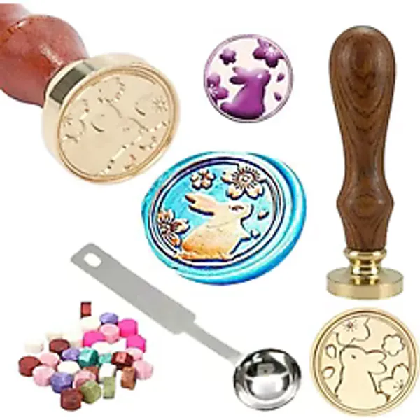 Mektup Damga Mühürü Tavşan Çiçek + 30 Mühür Mumu + Kaşık