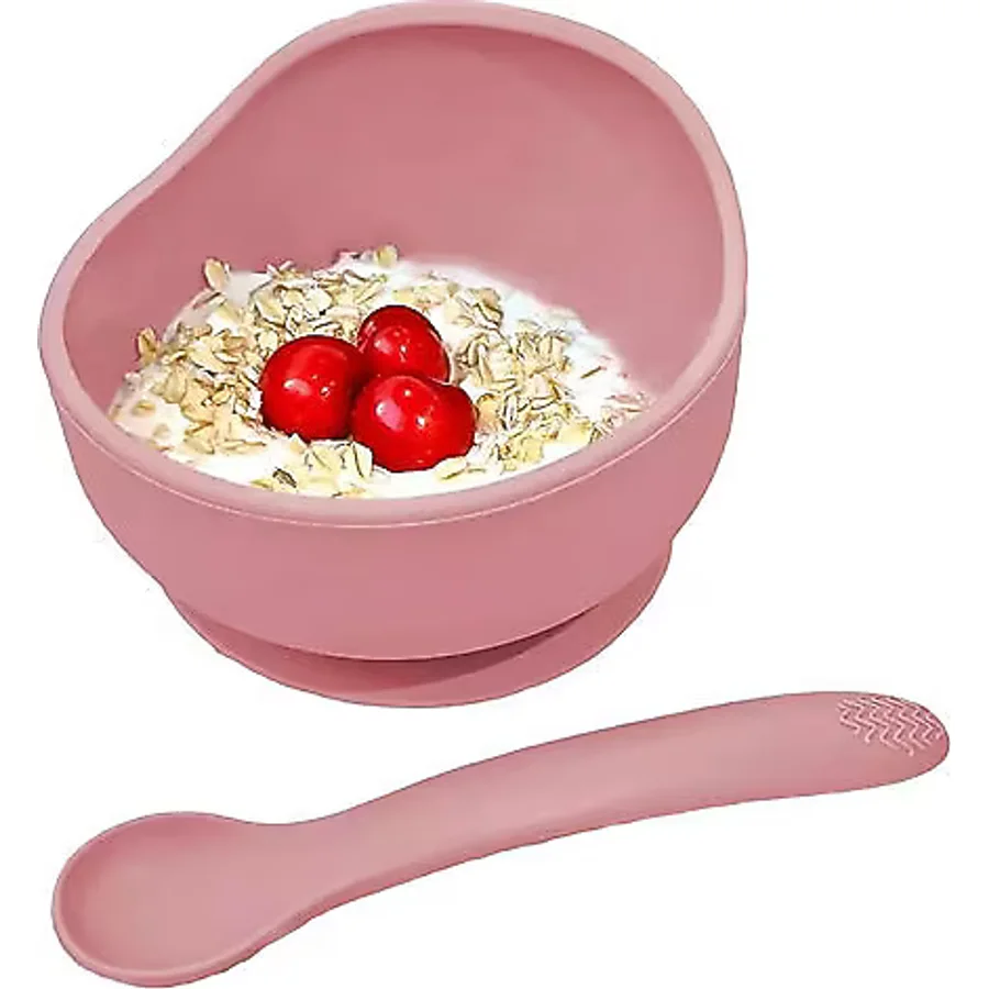 Meleni Baby Silikon Pembe Vakumlu Kase Kaşık 2'li Beslenme Seti