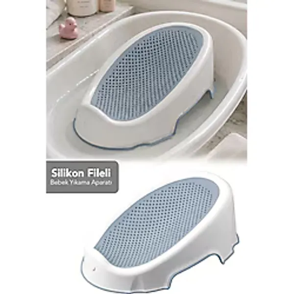 Meleni Baby Soft Bebek Küveti - Silikon Fileli Bebek Besleme, Yıkama Banyo Küveti, Bebek Banyo Oturağı Mavi